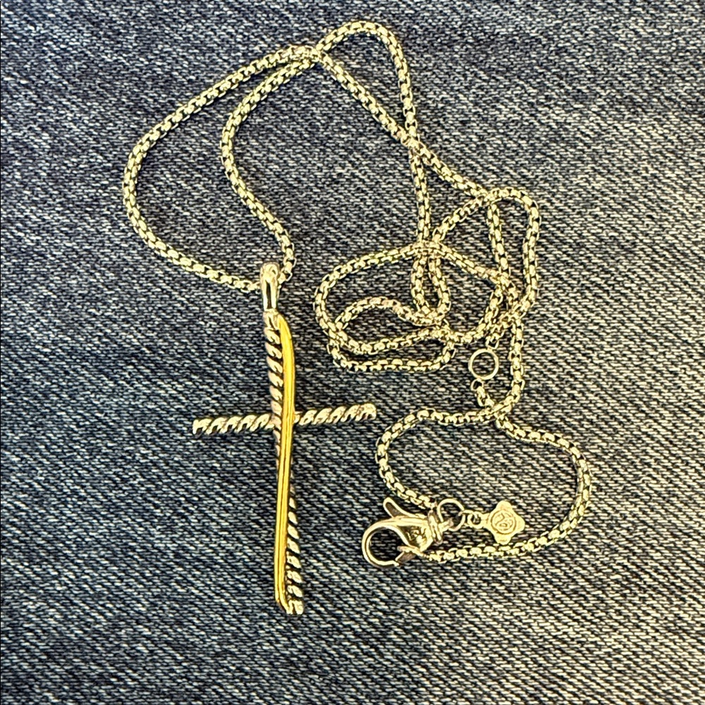 David Yurman XL Crossover Cross Pendant Necklace Sterling Silver & 18k Gold NWT